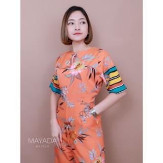 จั๊มสูทขายาวลายดอกสีส้ม BRAND MAYADA BOUTIQUE #F16