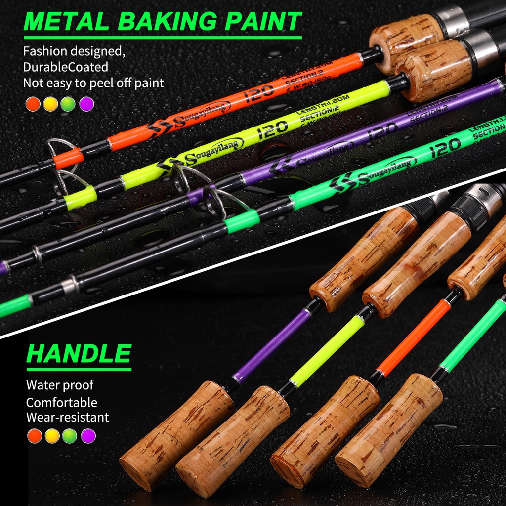 Sougayilang คันเบ็ดตกปลา ด้ามจับไม้ แบบพกพา 1.2 ม. / 1.65 ม. 2 ส่วน สําหรับคันเบ็ดตกปลาน้ําจืด - รูปที่ 3