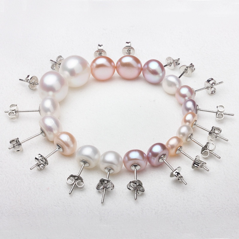 ต่างหูมุกน้ําจืด 6-12 มม./925 ต่างหูมุกเงินต่างหู/ธรรมชาติของแท้สีขาวสีชมพูสีม่วงสามสี/มุกขายส่ง ราคา ถูกที่สุด ดีลบีเคเค รูปภาพหลัก
