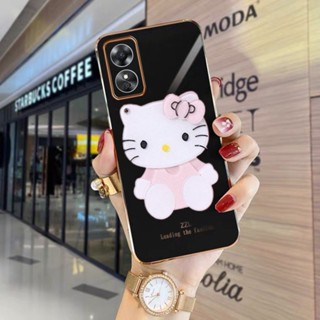 เคสโทรศัพท์ Ready Stock Handphone Case OPPO A17 A77s A77 A57 Reno8 Z 8 Pro 5G 4G Fashion Plating Phone Casing with Cute Cartoon  Make-up Mirror Silicone Soft Case Protection Back Cover