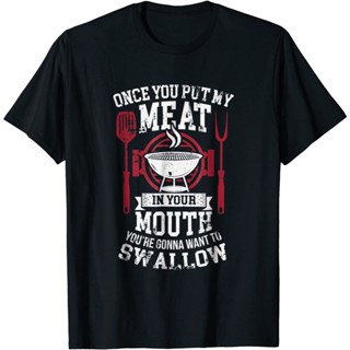 เสื้อผ้าผชเสื้อยืด ผ้าฝ้าย พิมพ์ลาย LYZH Put My Meat In Your Mouth Sarcastic BBQ สุดเท่ สําหรับผู้ชายS-5XL