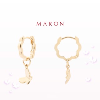 MARON - Happy Lining Sweet Huggie Earring with Butterfly Charm เงินแท้925 ชุบ Beige Gold