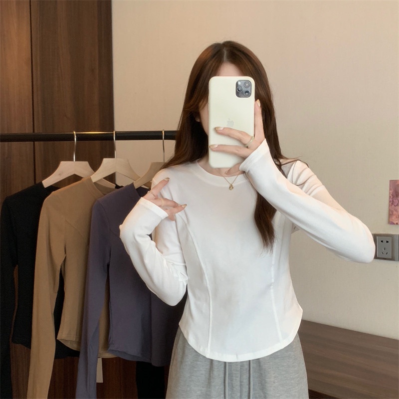 พร้อมส่ง เสื้อยืดลําลอง แขนยาว คอกลม ทรงหลวม สําหรับผู้หญิง