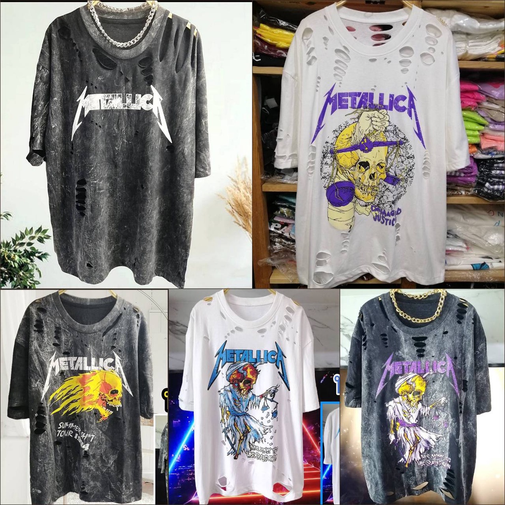 เสื้อขาด เสื้อโอเวอร์ไซส์ ลายวงMETALLICA อก44-46" ผ้าฟอก ผ้าคอตตอน