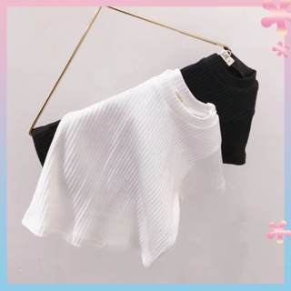 Summer 2022 New girls baby short-sleeved T-shirt Korean style all-match black and white solid color childrens bottoming shirt top fashion