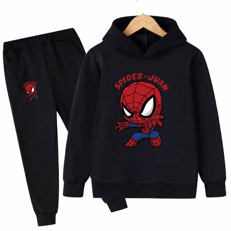 เสื้อกันหนาว มีฮู้ด ลาย Marvel Spiderman และกางเกง สําหรับเด็กผู้ชาย และเด็กผู้หญิง จํานวน 2 ชิ้น