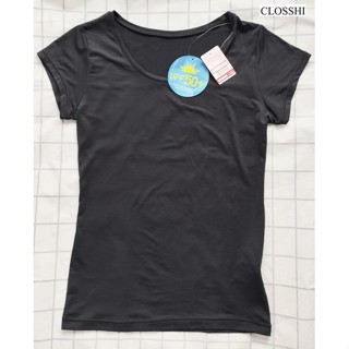 Closshi UV Protection เสื้อยืด เสื้อลองจอน-สีดำเทา ไซส์M 30-40" ป้ายห้อย