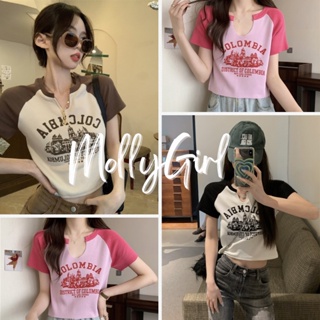 Mollygirl เสื้อครอปทรง เสื้อยืด ผญสวย ๆ น่ารักลายน่าโดน เสื้อผ้า y2k เสื้อแฟชั่นผญ 56333#