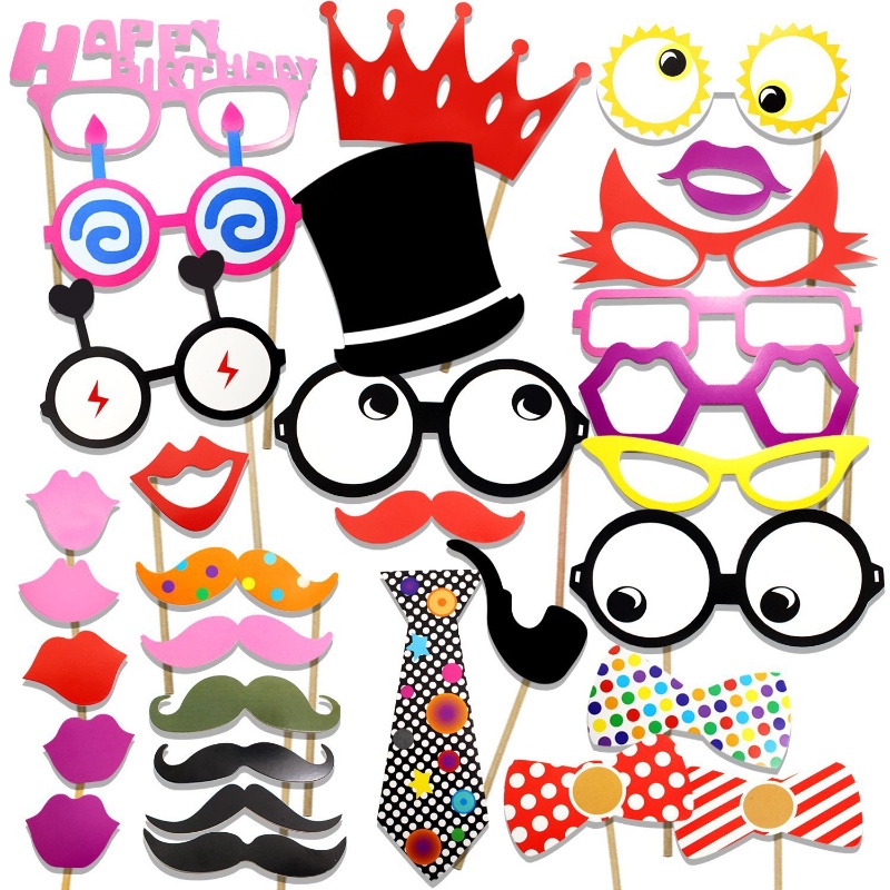 31 ชิ้นสุขสันต์วันเกิด Photo Booth Props ตลก DIY ตกแต่งวันเกิดสร้างสรรค์สําหรับฉลองวันเกิด