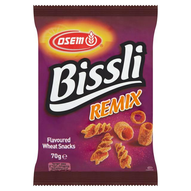 Bissli Remix BBQ and Smokey Mixed Flavors Wheat Snack Osem 70 gr Kosher - บิสลี่ ขนมโฮลวีตอบกรอบ รสรีมิกซ์ บาร์บีคิวและส