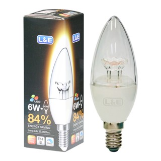 L&amp;E หลอดไฟจำปาใส LED 6W แสงส้ม (WW) E14 หรี่แสงได้