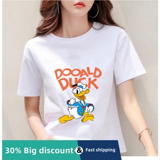 เสื้อยืดแขนสั้น ผ้าฝ้ายแท้ พิมพ์ลายการ์ตูน Disney Donald Duck แฟชั่นฤดูร้อน สําหรับผู้ชาย และผู้หญิง 2022