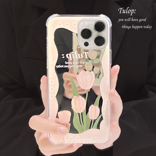 เคสโทรศัพท์มือถือกระจก ลายดอกทิวลิป สีชมพู สําหรับ Apple Iphone xr 14pro 13pro max 12 11 14