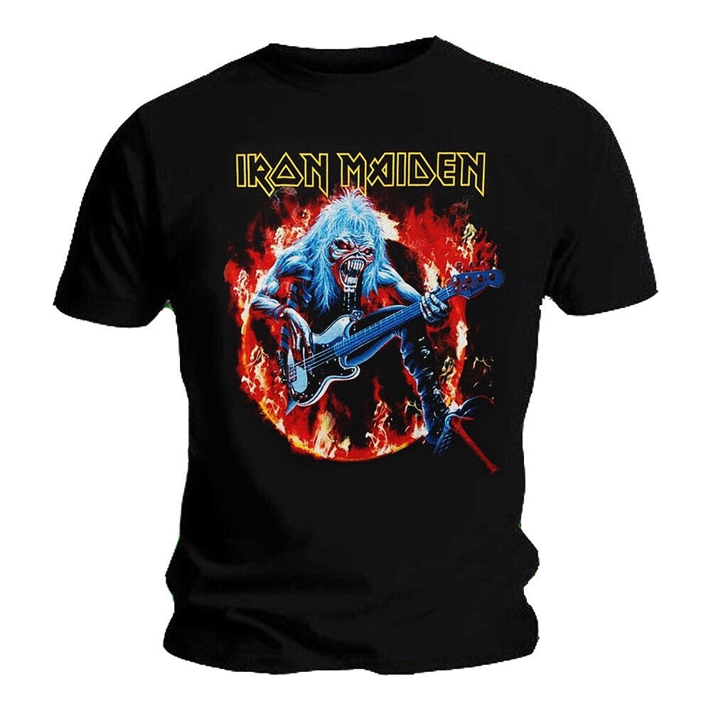 เสื้อยืดผ้าฝ้ายพิมพ์ลายแฟชั่น เสื้อยืด ลาย Iron Maiden Fear Live Flames