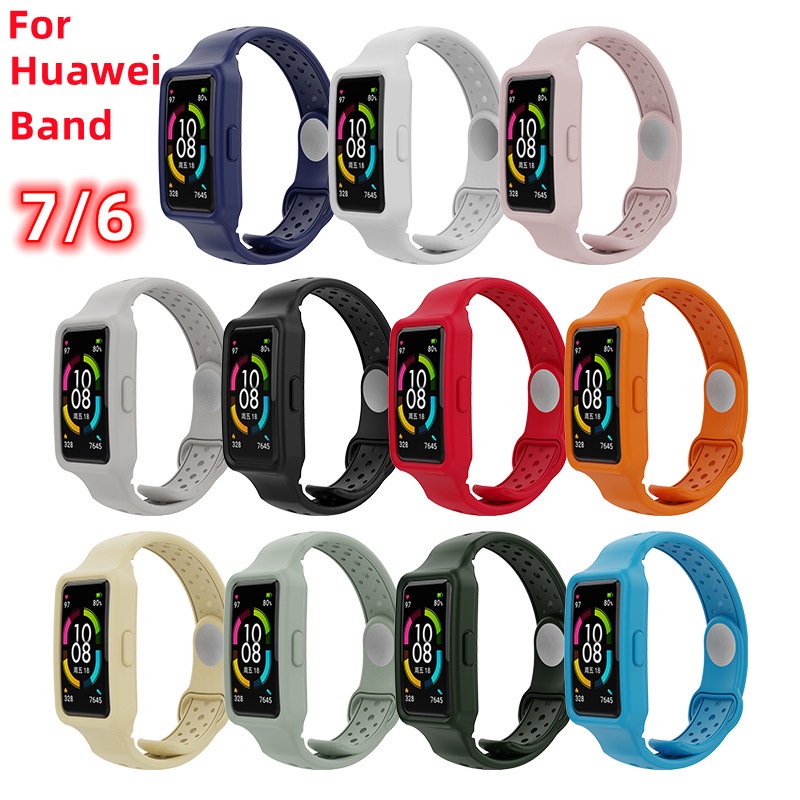 สายนาฬิกาข้อมือซิลิโคน ระบายอากาศ ป้องกันรอบด้าน สําหรับ Huawei band 6 7 Honor band 6