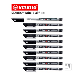 STABILO Write-4-all 146 ปากกาเคมี หัวปากกา M = 1.0 mm. (Black) 10ด้าม  ปากกามาร์กเกอร์ กลิ่นไม่ฉุน เขียนแก้ว เหล็ก ไม้