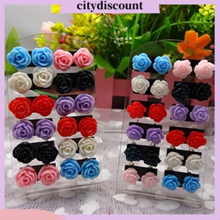 &lt;citydiscount&gt;  ต่างหูลายดอกไม้ 12 คู่