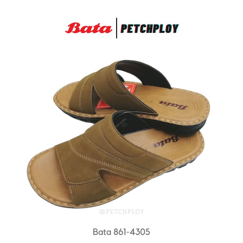 Bata รุ่น 4305-6305 รองเท้าแตะผู้ชาย บาจา แบบสวม สีดำ น้ำตาล