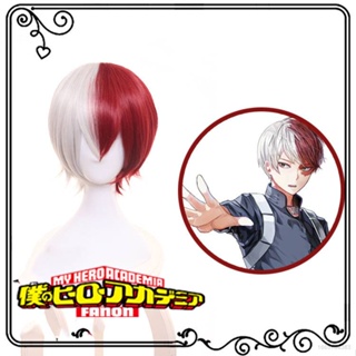 Ellen วิกผมคอสเพลย์ My Hero Academia Shoto Todoroki สีแดง สีเงิน สําหรับปาร์ตี้ฮาโลวีน