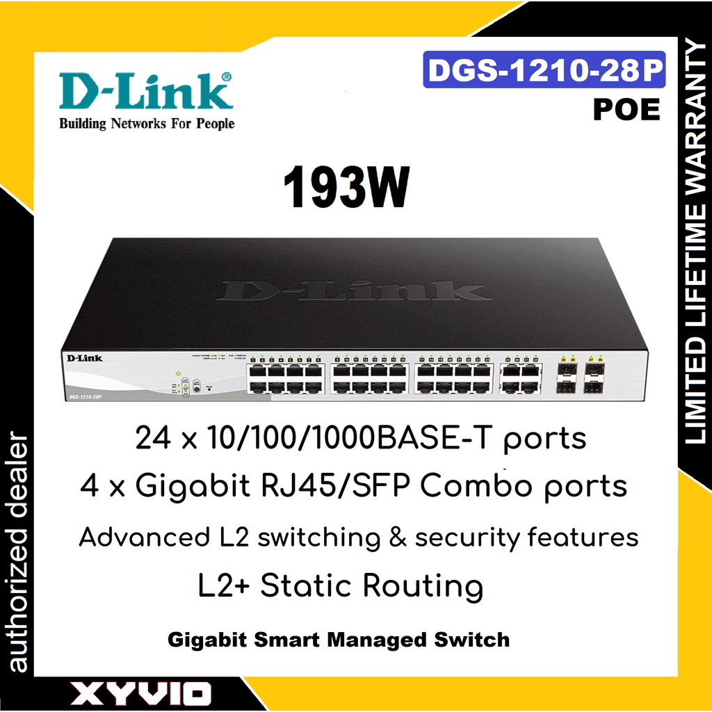 D-LINK DGS-1210-28P 193W POE 28-Ports (24 Port Gigabit + 4 Port SFP) Web Smart Gigabit Switch