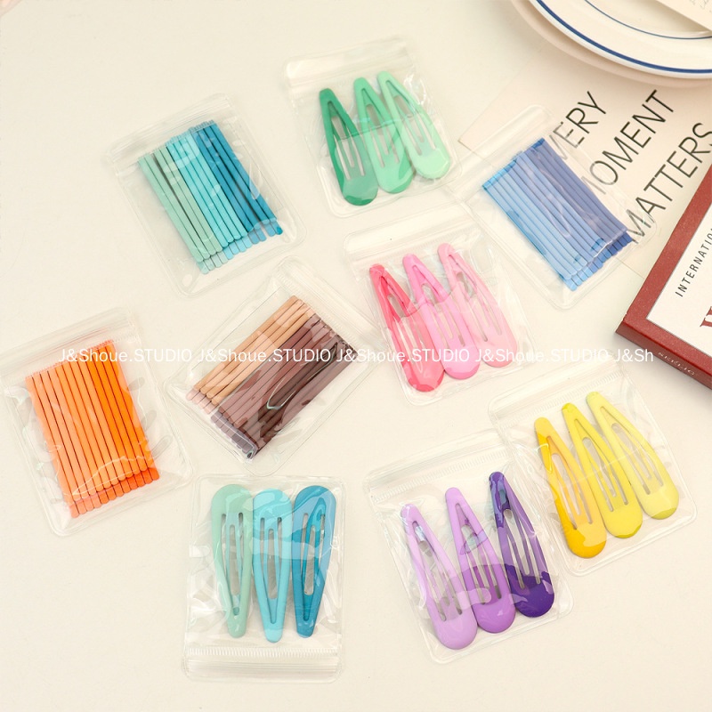 Kf506 กิ๊บติดผม ทรงสี่เหลี่ยมผืนผ้า เนื้อแมตต์ ลายหยดน้ํา สีแคนดี้ สไตล์เกาหลี สําหรับเด็กผู้หญิง 3 ชิ้น ต่อถุง