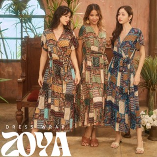 Thongyoy - Dress Wrap Zoya เดรสทรงป้ายผูกเอว เก็บหุ่น ฟรีไซส์ ลายพิมพ์สไตล์ชนเผ่า โบฮีเมียน