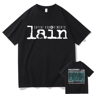 เสื้อสีขาว อะนิเมะญี่ปุ่น Serial Experiments Lain Tshirt ผู้ชายเสื้อยืดกราฟิกผู้ชายผู้หญิง Iwakura มังงะสาว Sci Fi เสื้อ