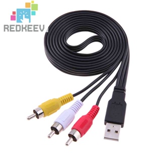 Redkeev ใหม่ สายเคเบิลอะแดปเตอร์เสียง AV USB ตัวผู้ A เป็น 3 RCA AV A/V TV 1.5 ม. 5 ฟุต