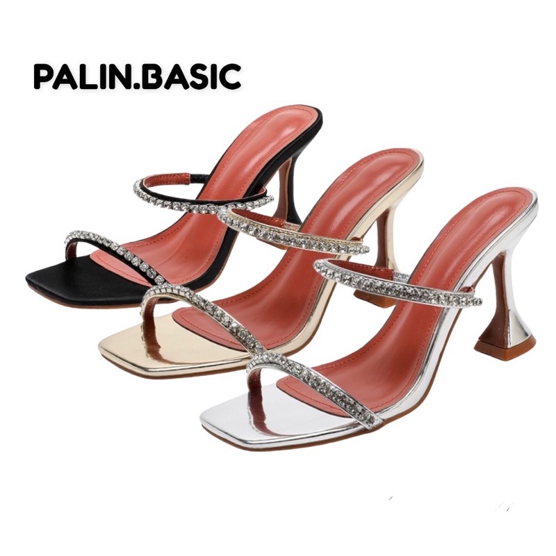 ส่งด่วน❤️‍🔥 PALIN.BASIC (งานพรีเมี่ยม) งานสั่งผลิตของทางร้าน รองเท้าส้นสูง คาดเพชร 2แถบ สูง 3นิ้ว PALINSHOP
