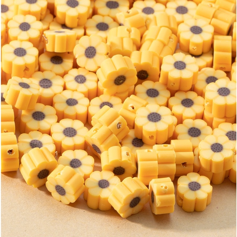 100PCS ดอกไม้สีเหลืองลูกปัด Polymer Clay ลูกปัด Spacer ลูกปัด DIY เครื่องประดับทํา