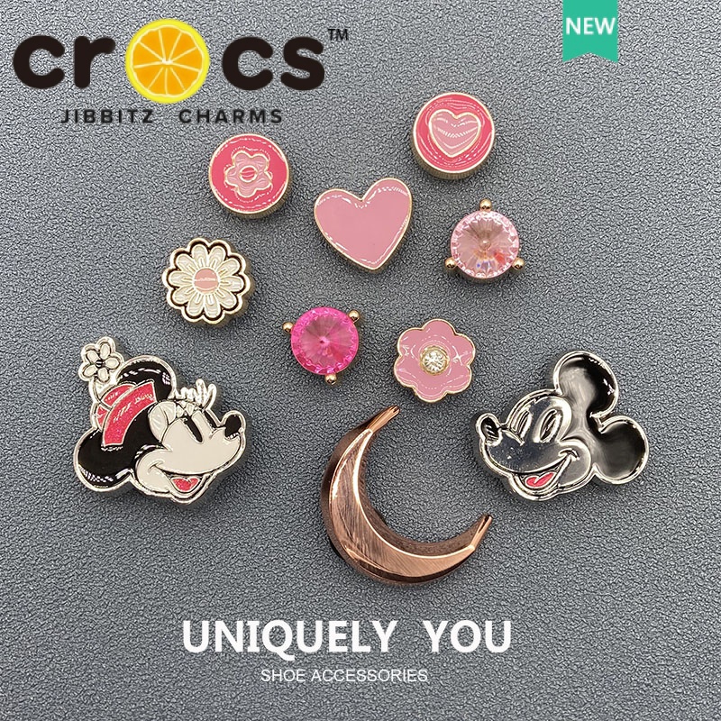 jibbitz crocs charms แท้ ตัวติดรองเท้า  จี้โลหะ รูปรองเท้า ดอกไม้ ประดับเพชร สีแดง คุณภาพสูง เครื่อง