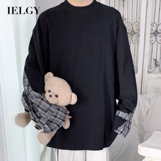 Ielgy เสื้อยืดคอกลม แขนยาว ทรงหลวม สําหรับผู้ชาย