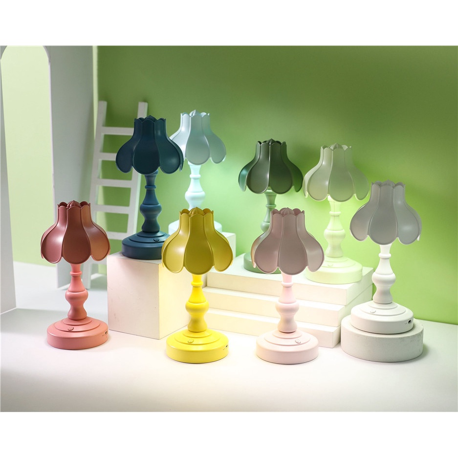 โคมไฟตั้งโต๊ะ รูปดอกบัว ขนาดเล็ก พอร์ต Usb สไตล์เรโทร สําหรับตกแต่งหอพักนักเรียน - รูปที่ 7