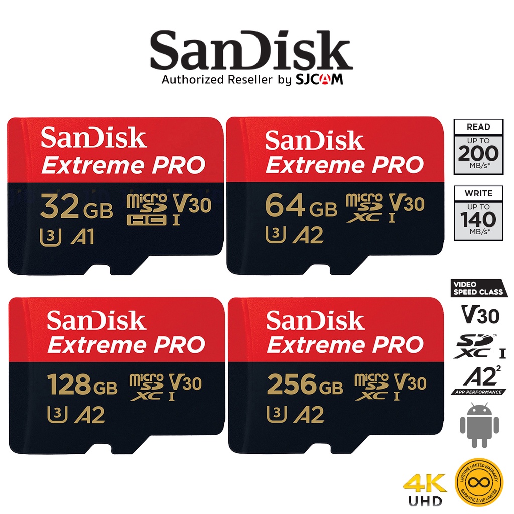 SanDisk Extreme Pro Micro SD Card 5K SDXC 32GB 64GB 128GB 200/90MB/s (SDSQXCD) เมมโมรี่ Gopro Drone