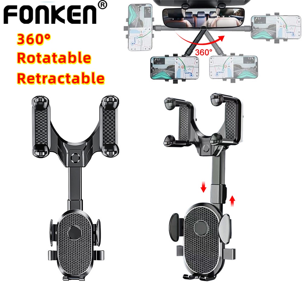 รถยนต์ Fonken 360° กระจกมองหลัง ขาตั้งโทรศัพท์มือถือ สากล GPS นําทาง ตัวยึด ปรับได้ ที่ยึดโทรศัพท์มือถือ