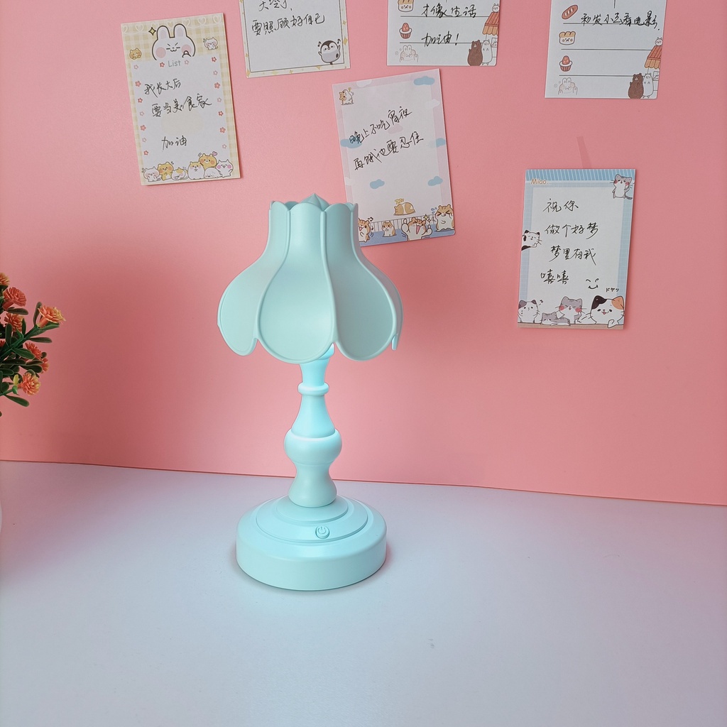 โคมไฟตั้งโต๊ะ รูปดอกบัว ขนาดเล็ก พอร์ต Usb สไตล์เรโทร สําหรับตกแต่งหอพักนักเรียน - รูปที่ 2