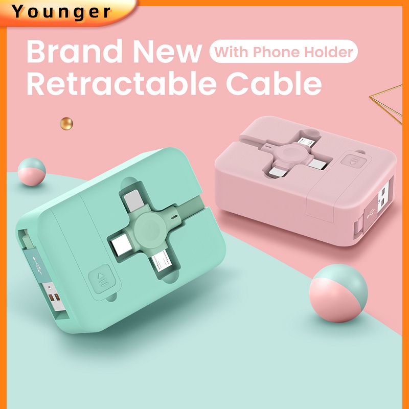 สายชาร์จเร็ว 4 in 1 พร้อมพอร์ตชาร์จ Type-C Micro Usb และขาตั้งโทรศัพท์ สําหรับ i-Phone 14 13 12 11 P