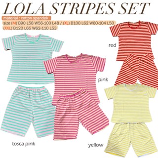 Lola STRIPES เซตชุดนอน เสื้อยืด และกางเกง ลาย TWOTONE PASTEL หลากสีสัน สําหรับผู้หญิง ไซซ์ XXL