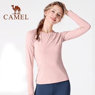 Camel เสื้อผ้าโยคะ ผู้หญิง เสื้อขนแกะ เสื้อผ้ายิม แขนยาว ชุดกีฬา