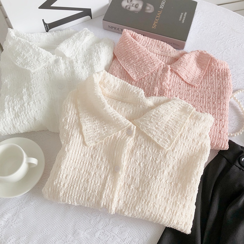 เสื้อเชิ้ตแขนยาว คอโปโล เข้ารูป สไตล์เกาหลี แฟชั่นฤดูใบไม้ร่วง สําหรับผู้หญิง สินค้าพร้อมส่ง