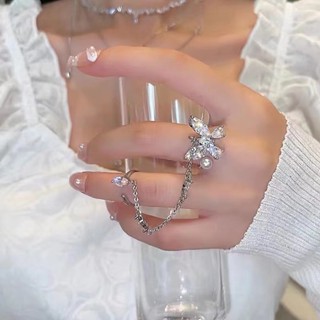 Pearl zircon diamond set love bow geometric ring Korean ins temperament index finger ring light luxury jewelry