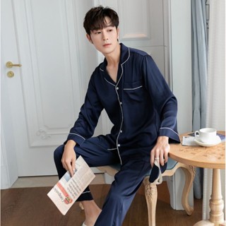 ชุดนอนผู้ชาย Navy blue pajamas (premium silk satin)