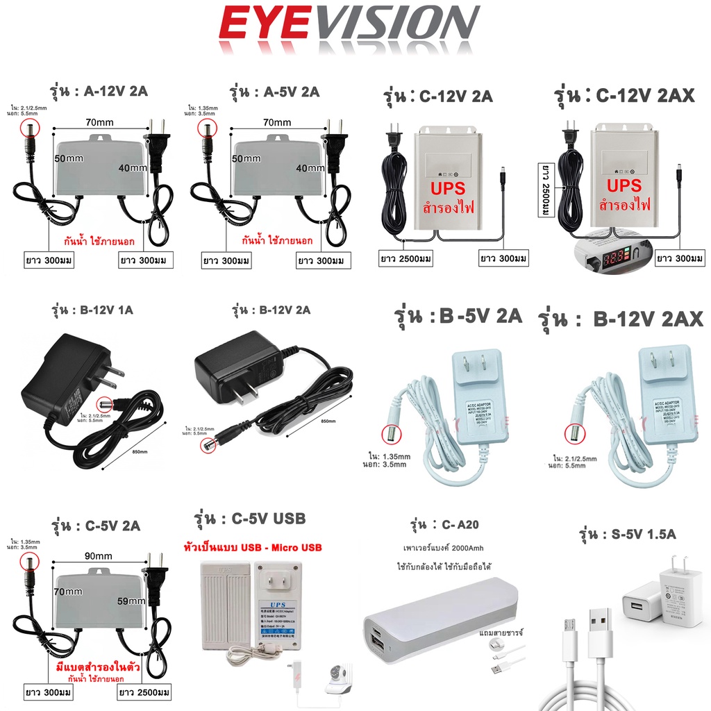 พร้อมส่ง EYEVISION อะเดปเตอร์ 12v 1A2A Adapter UPS อะแดพเตอร์ ได้รับมาตรฐาน อแดปเตอร์แปลงไฟ หม้อแปลงสำรองไฟ ราคาถูกสุด