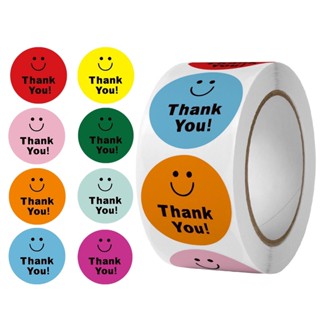 พร้อมส่ง ถูกมาก สติ๊กเกอร์ sticker Thank you DIY วงกลม มีแบบให้เลือกเยอะมาก 500ดวง/ม้วน สติกเกอร์ขอบคุณ ติดขนม ติดกล่อง