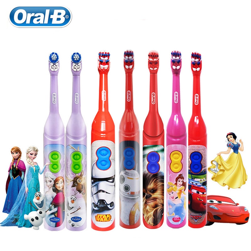 แปรงสีฟันเด็ก Oral B หัวแปรงหมุนได้ ขนแปรงนุ่ม ทําความสะอาดช่องปากอย่างอ่อนโยน แปรงสีฟันไฟฟ้าพลังงานแบตเตอรี่ AA สําหรับเด็กอายุ 3 ปีขึ้นไป