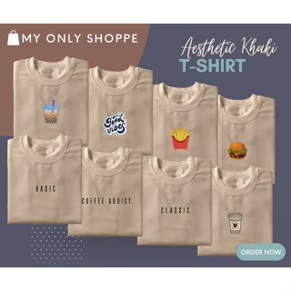 เสื้อยืดผ้าฝ้ายพิมพ์ลายแฟชั่น ¤Aesthetic Minimalist Tshirt Basic Classic Graphic Tee Coffee Burger Fries MilkTea Khaki C