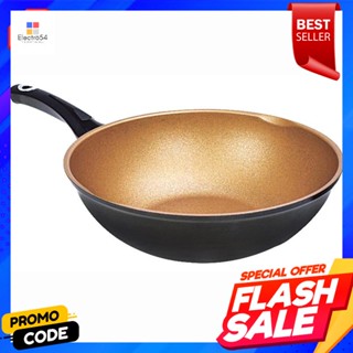 ดีพลัส กระทะเคลือบหินอ่อนทอง ขนาด 28 เซนติเมตรD-Plus, gold marble coated pan, size 28 cm.