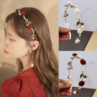 สาวเกาหลี Pearl Hairband Rose ที ่ คาดผม Pearl Rose โค ้ งแถ…