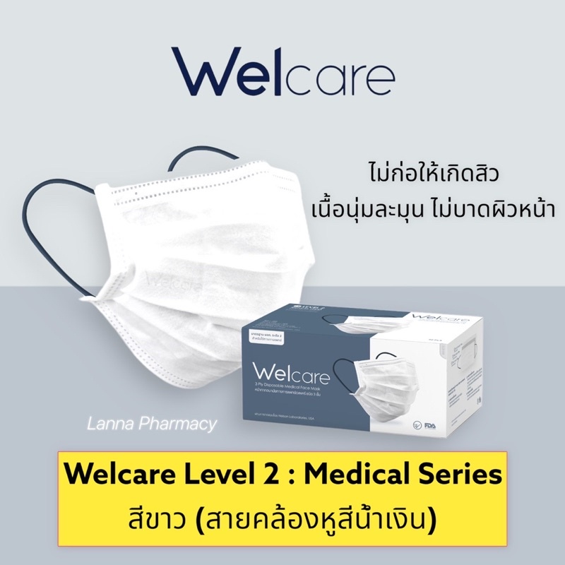 ❤️พร้อมส่งจากร้านยา❤️ Welcare Mask Level 1,2 Medical Series หน้ากากอนามัยทางการแพทย์กล่องละ 50ชิ้น