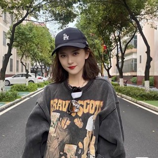 เสื้อกันหนาวแขนยาว คอกลม ผ้าฝ้ายแท้ พิมพ์ลาย สไตล์ฮิปฮอป และยุโรป และอเมริกา แนวสตรีท